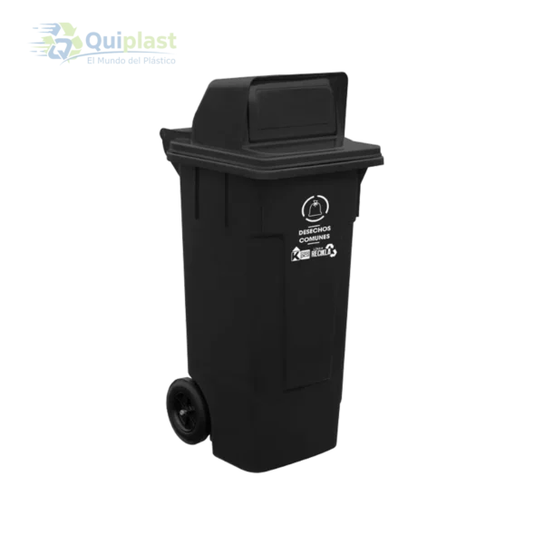 Basurero 132 litros color negro con tapa tipo buzón y ruedas.