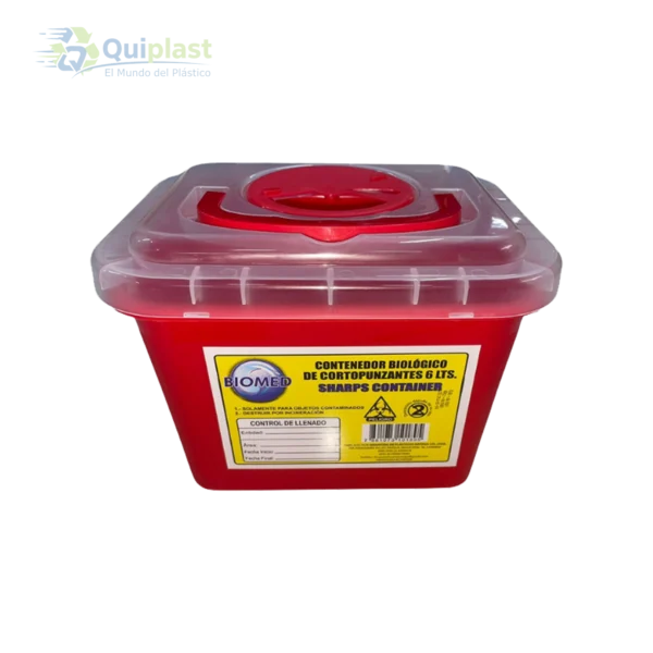 Guardián para cortopunzantes de 1 litro color rojo con tapa de seguridad y ranuras de desensamble