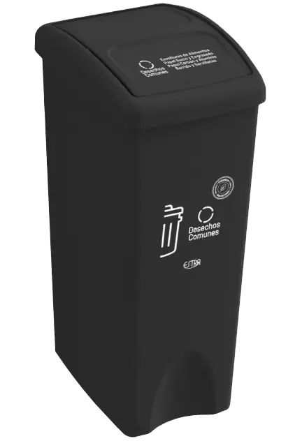 Basurero plástico de 53 litros con tapa vaivén color negro para uso institucional